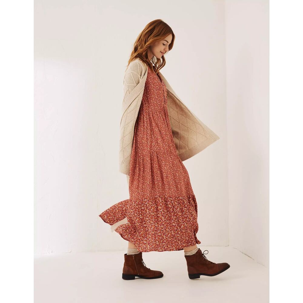 FatFace Maye Sunshine Ditsy Tiered Prairie Maxi Dress Womens Size 4 Cottage Pink - Picture 3 of 14